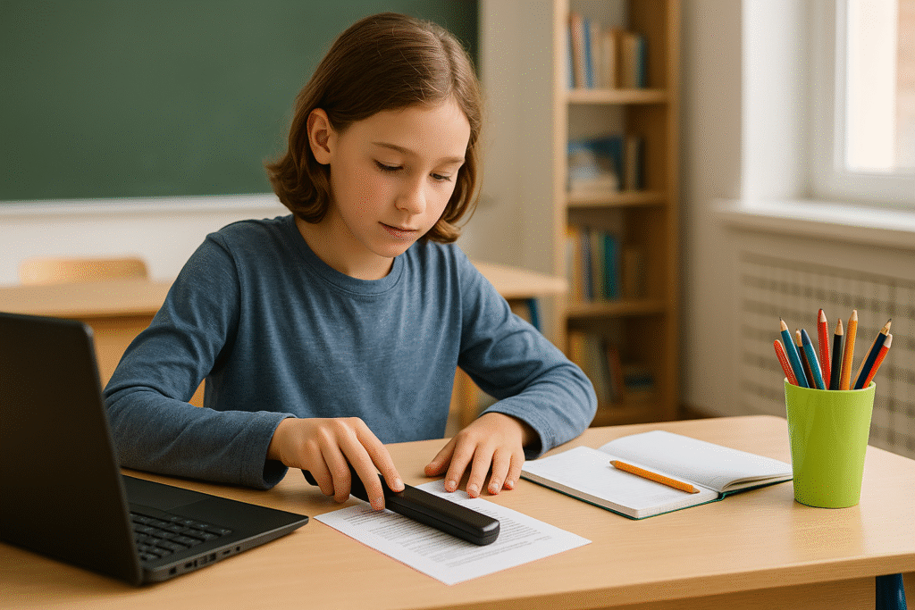 Enfant qui scanne une feuille de papier