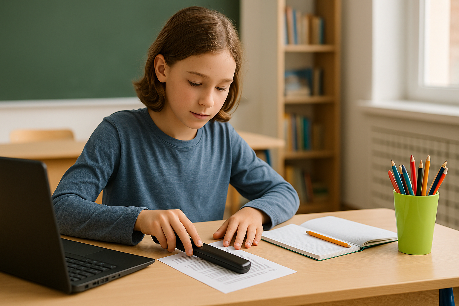 Enfant qui scanne une feuille de papier